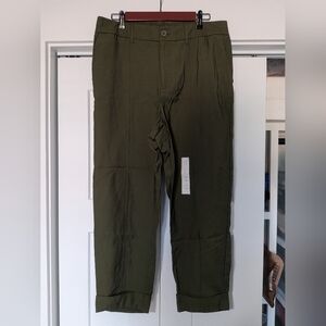 New Day Ankle Pants Womens Size 14 Folded-Cuffs Elastic Waist Pockets Green